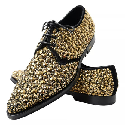 Dolce & Gabbana Black Gold Embellished Derby Shoes