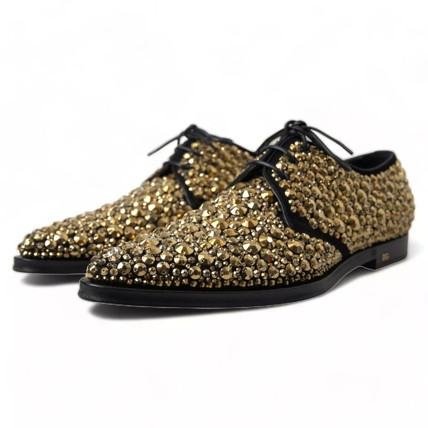 Dolce & Gabbana Black Gold Embellished Derby Shoes