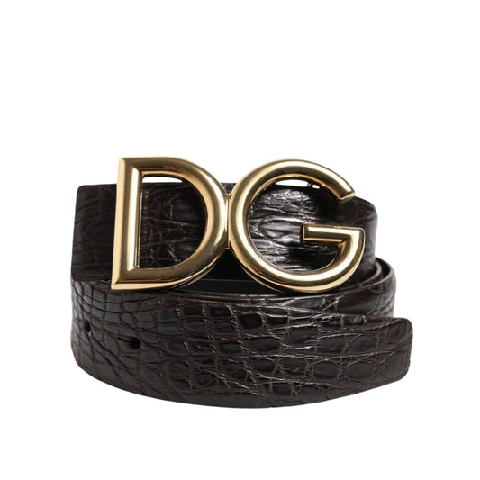 Dolce & Gabbana Black Exotic Leather DG Logo Buckle Belt