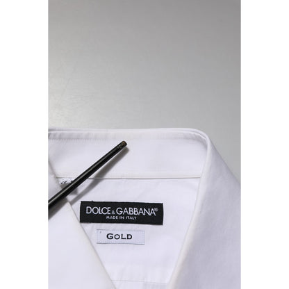 Dolce & Gabbana White Bib Cotton Poplin GOLD Men Formal Shirt