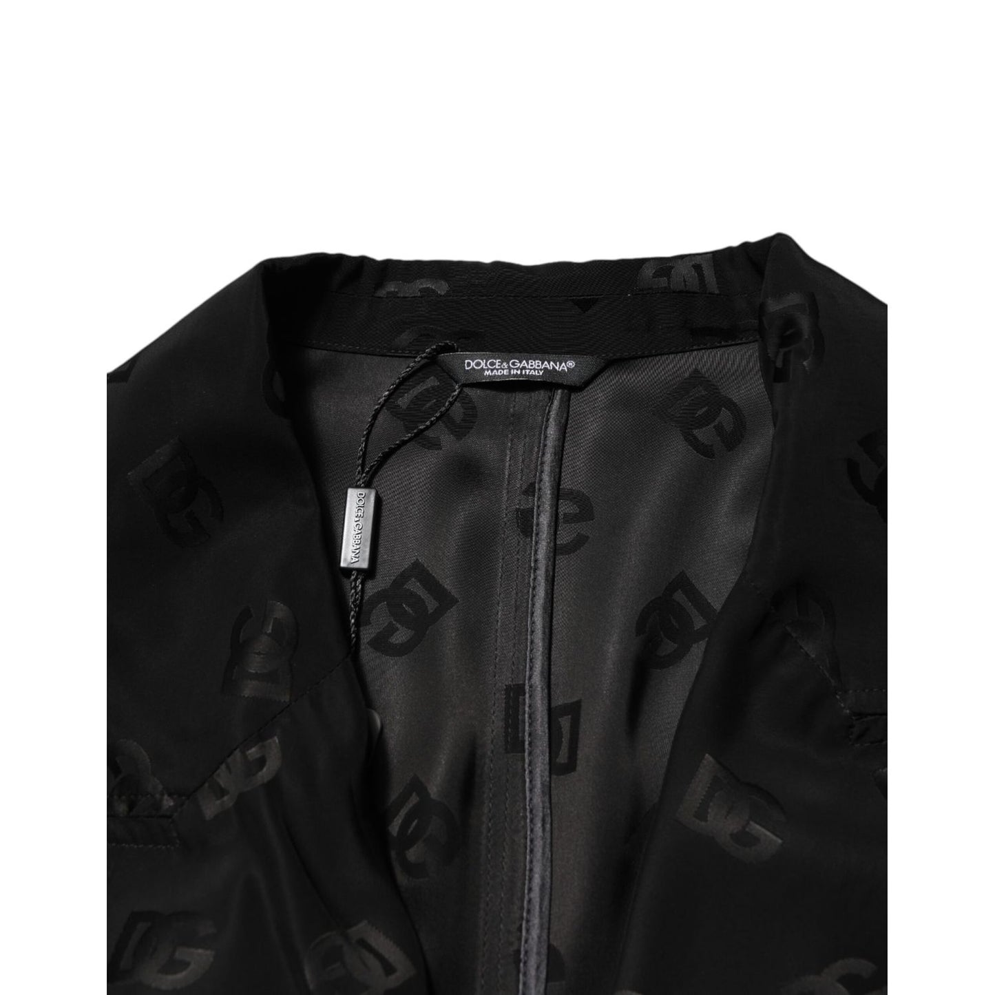 Dolce & Gabbana Black Polyester Logo Monogram Coat Jacket