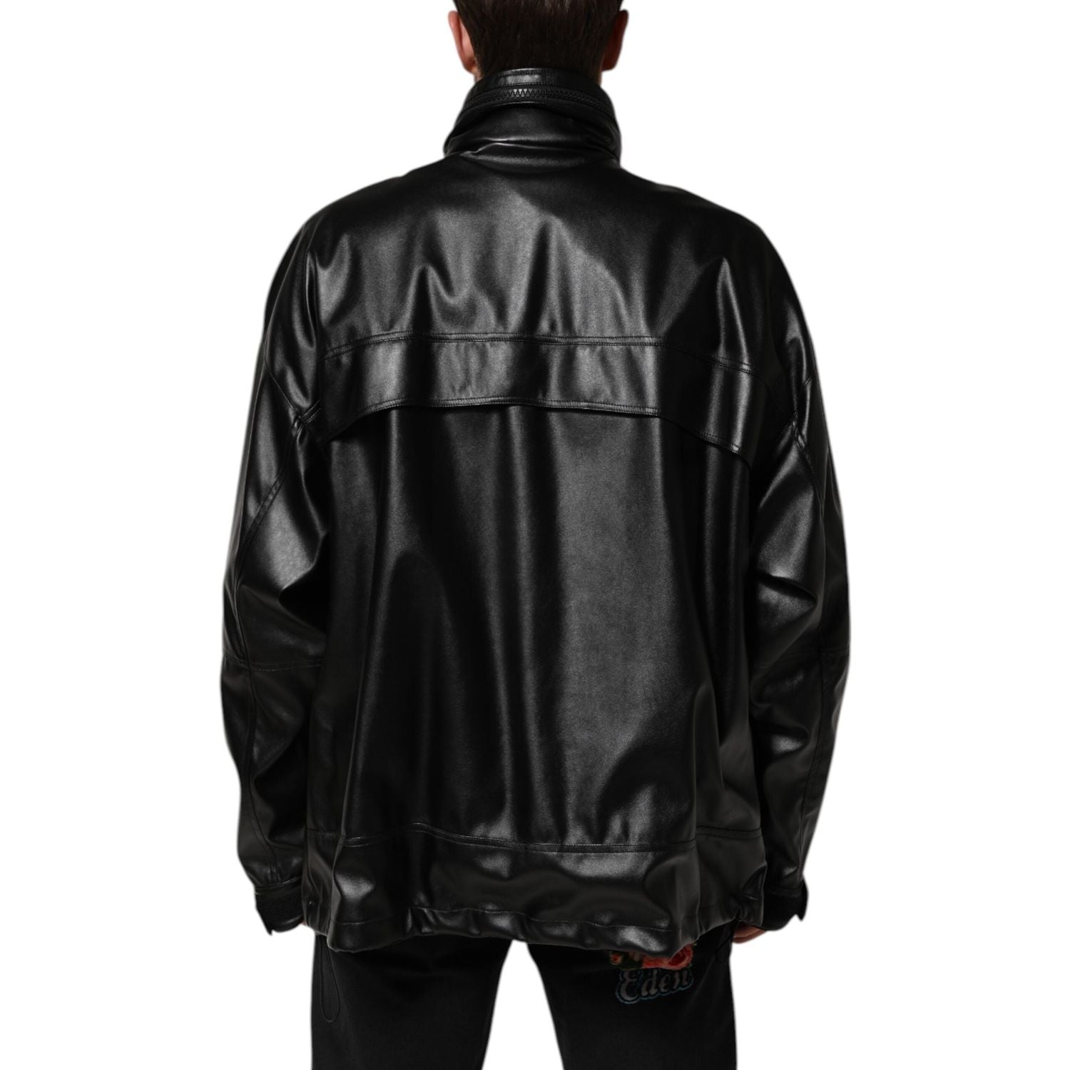 Dolce & Gabbana Black Polyester Logo Plaque Bomber Jacket