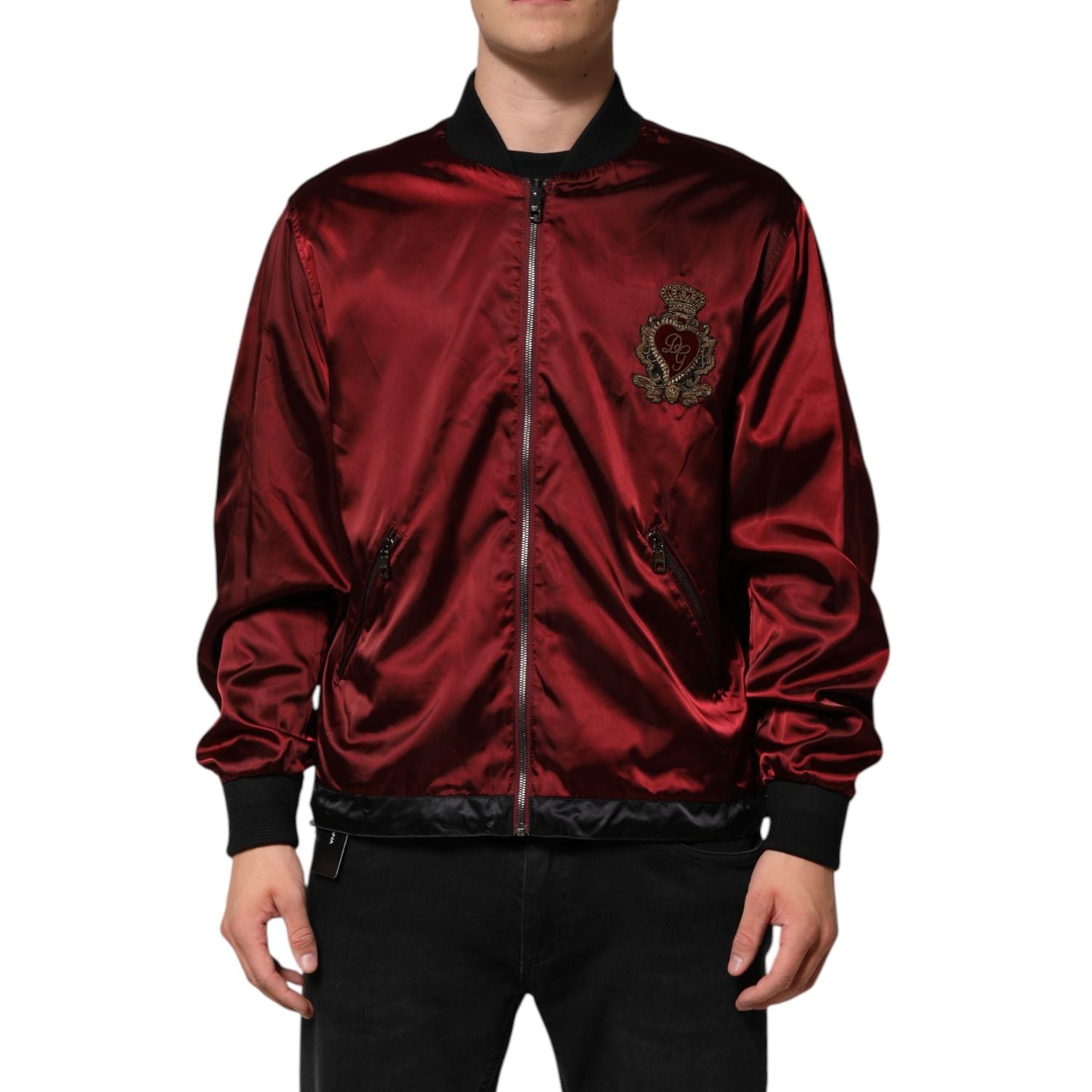 Dolce & Gabbana Maroon Nylon DG Crown Embroidery Jacket