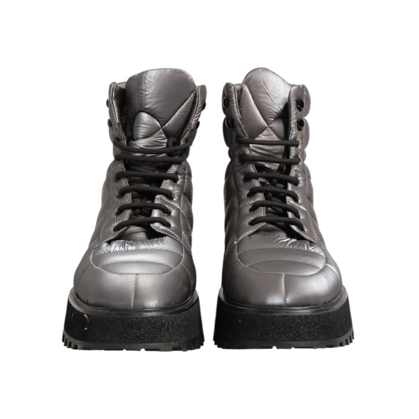 Dolce & Gabbana Silver Padded Mid Calf Lace Up Boots Shoes