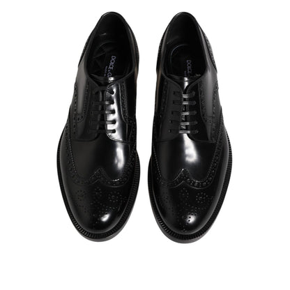 Dolce & Gabbana Black Leather Derby Wingtip Formal Shoes