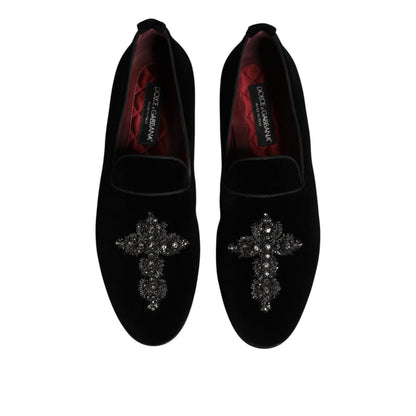 Dolce & Gabbana Black Suede Cross Slip On Loafers Dress Shoes