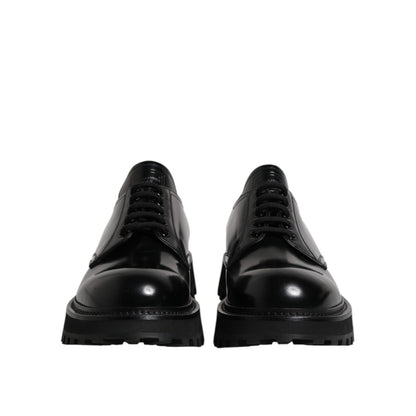 Dolce & Gabbana Black Leather Lace Up Trekking Dress Shoes
