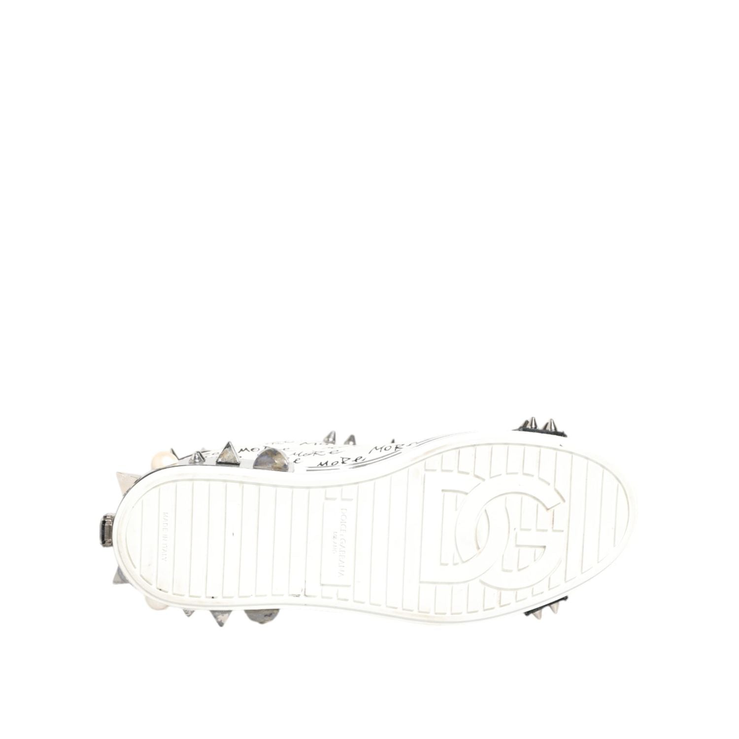 Dolce & Gabbana White Studded Printed Low Top Sneakers Shoes