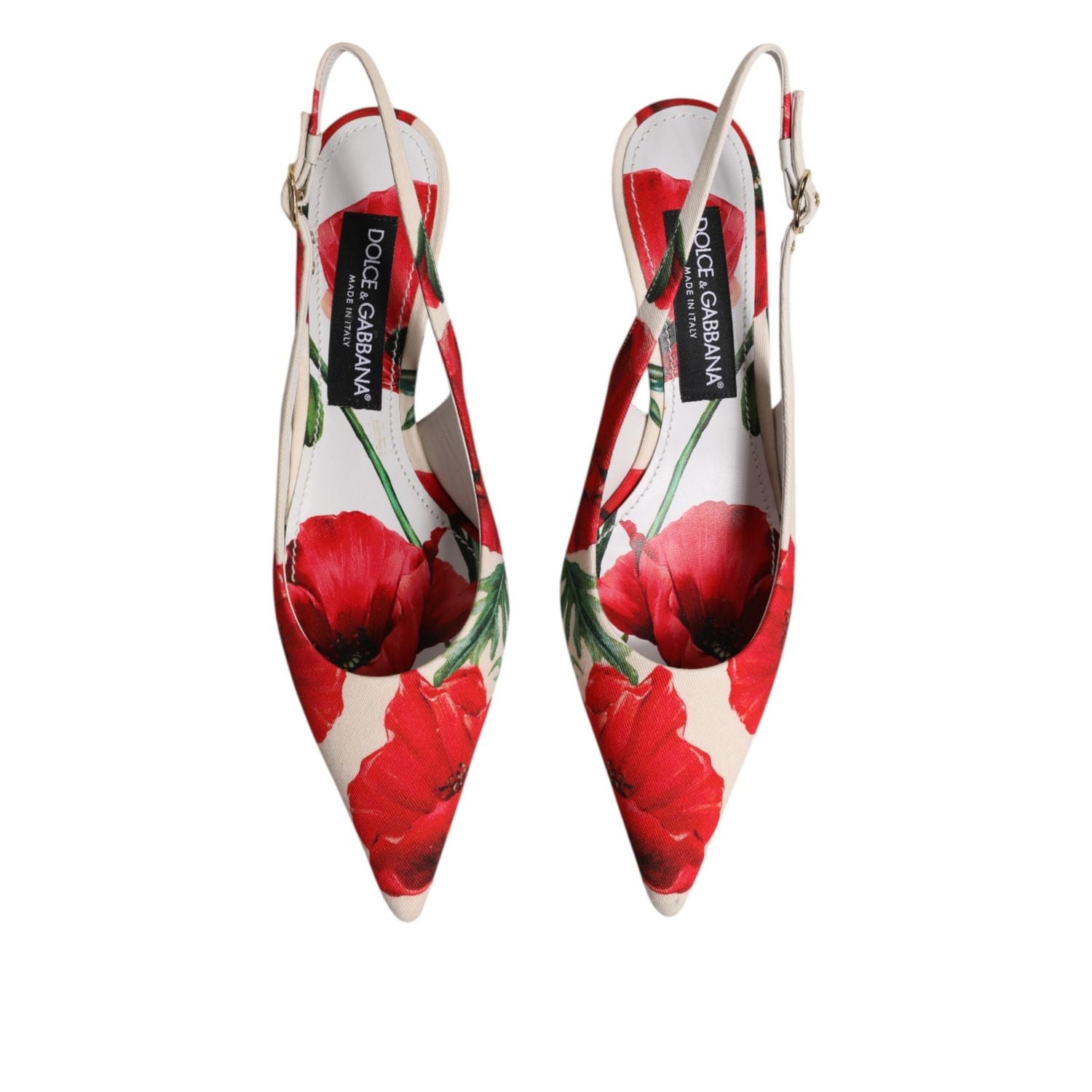 Dolce & Gabbana White Floral Heels Slingback Sandals Shoes