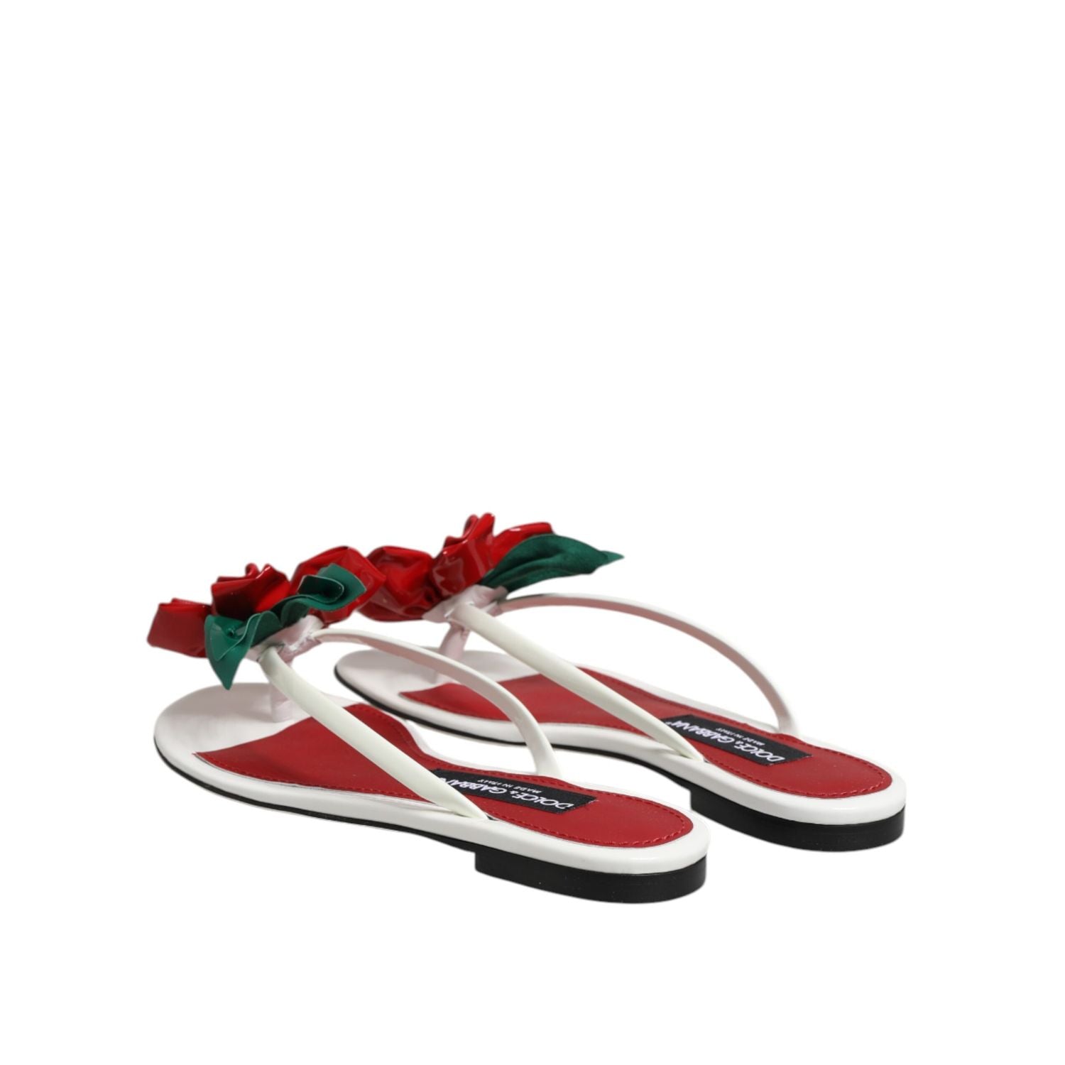 Dolce & Gabbana Red White KEIRA Flower Leather Sandals Shoes