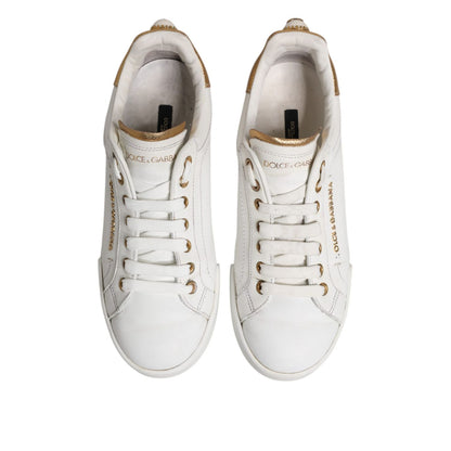 Dolce & Gabbana White Leather Low Top Women Sneakers Shoes