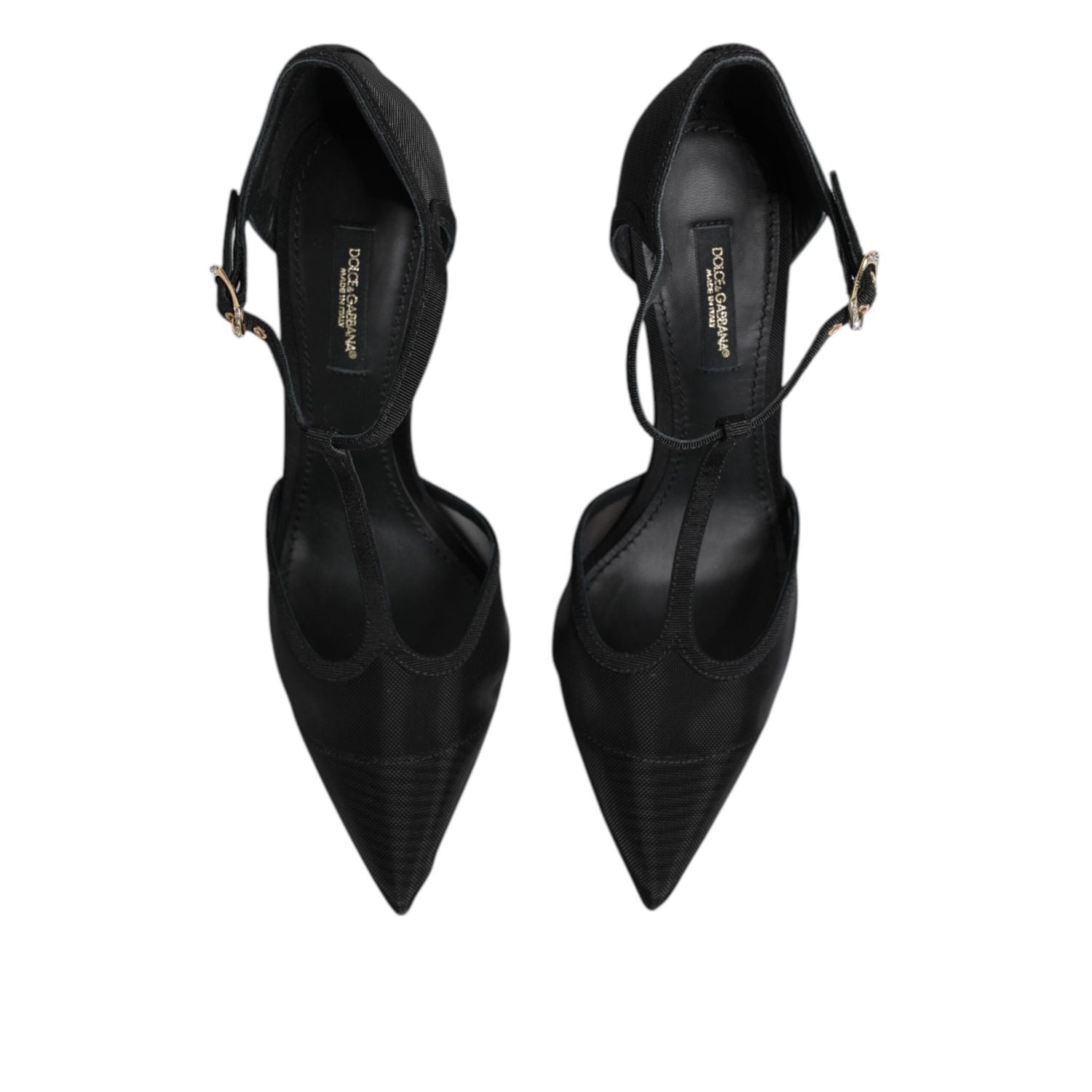 Dolce & Gabbana Black Mesh T-strap Stiletto High Heels Shoes