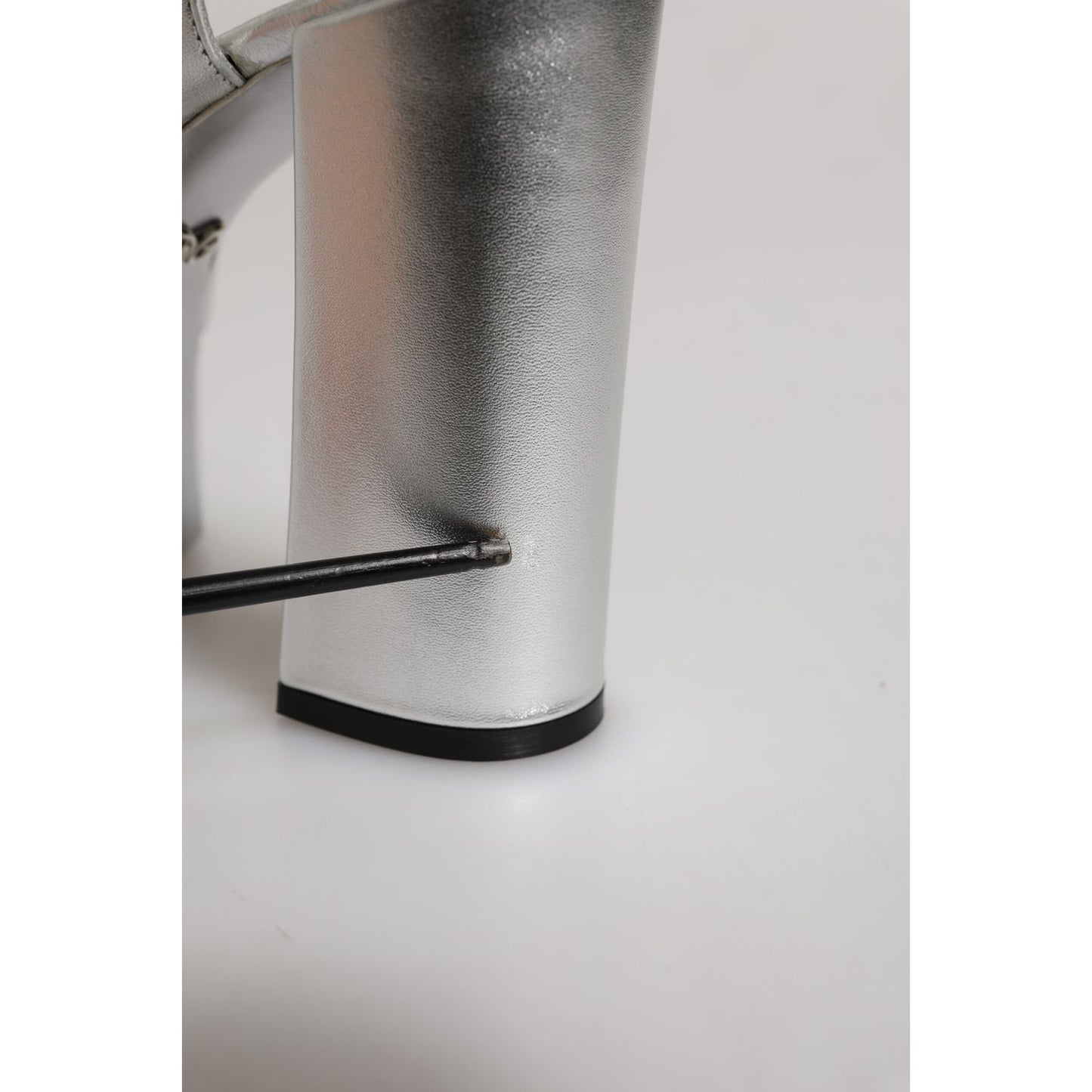 Dolce & Gabbana Silver Logo Ankle Strap Heels Sandals Shoes