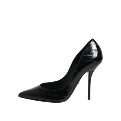 Dolce & Gabbana Black Leather Stiletto High Heels Pumps Shoes