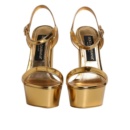 Dolce & Gabbana Gold Leather Platform Keira Sandals Shoes