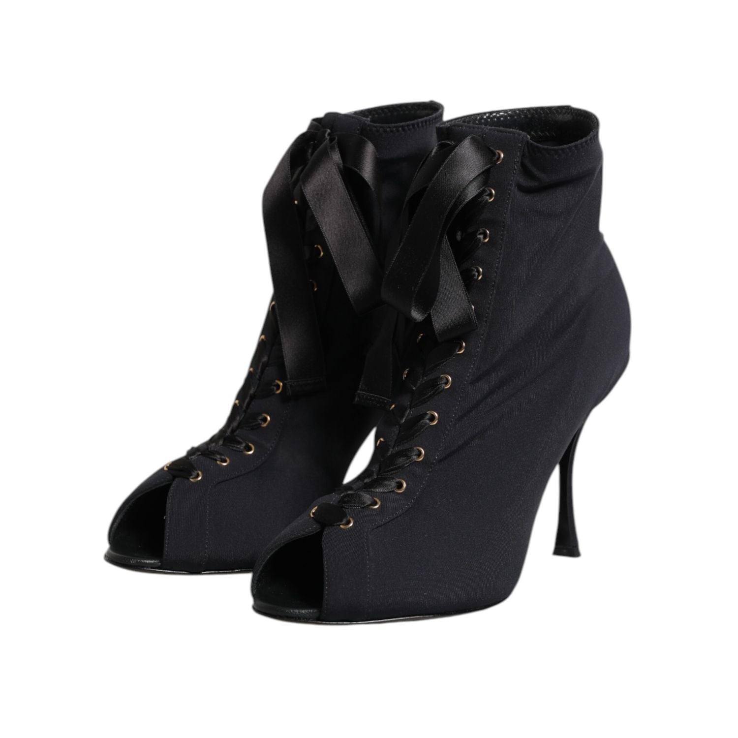 Dolce & Gabbana Black Stiletto Heels Lace Up Boots Shoes