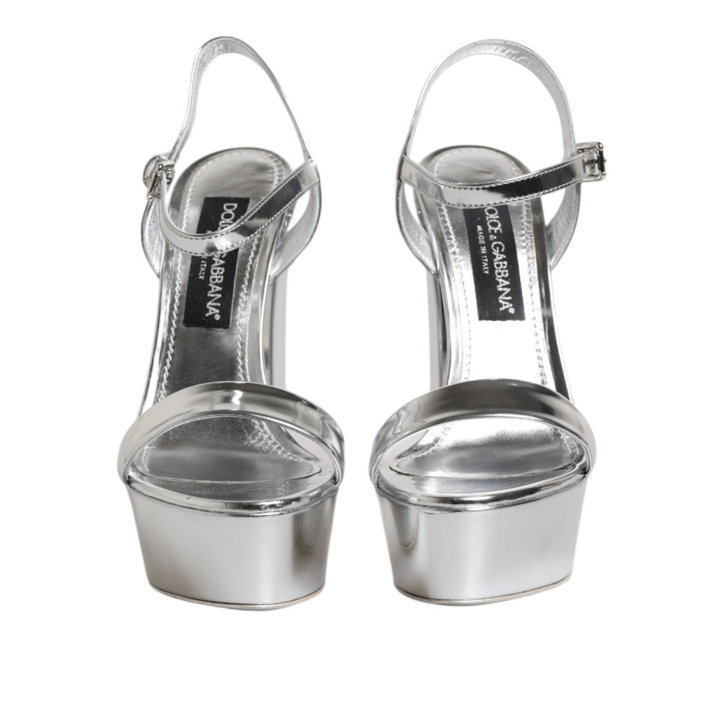 Dolce & Gabbana Silver Leather Platform Keira Sandals Shoes