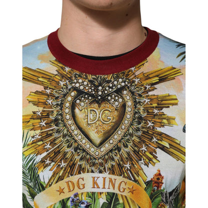 Dolce & Gabbana Tropical Heart Crown Silk Pullover Sweater