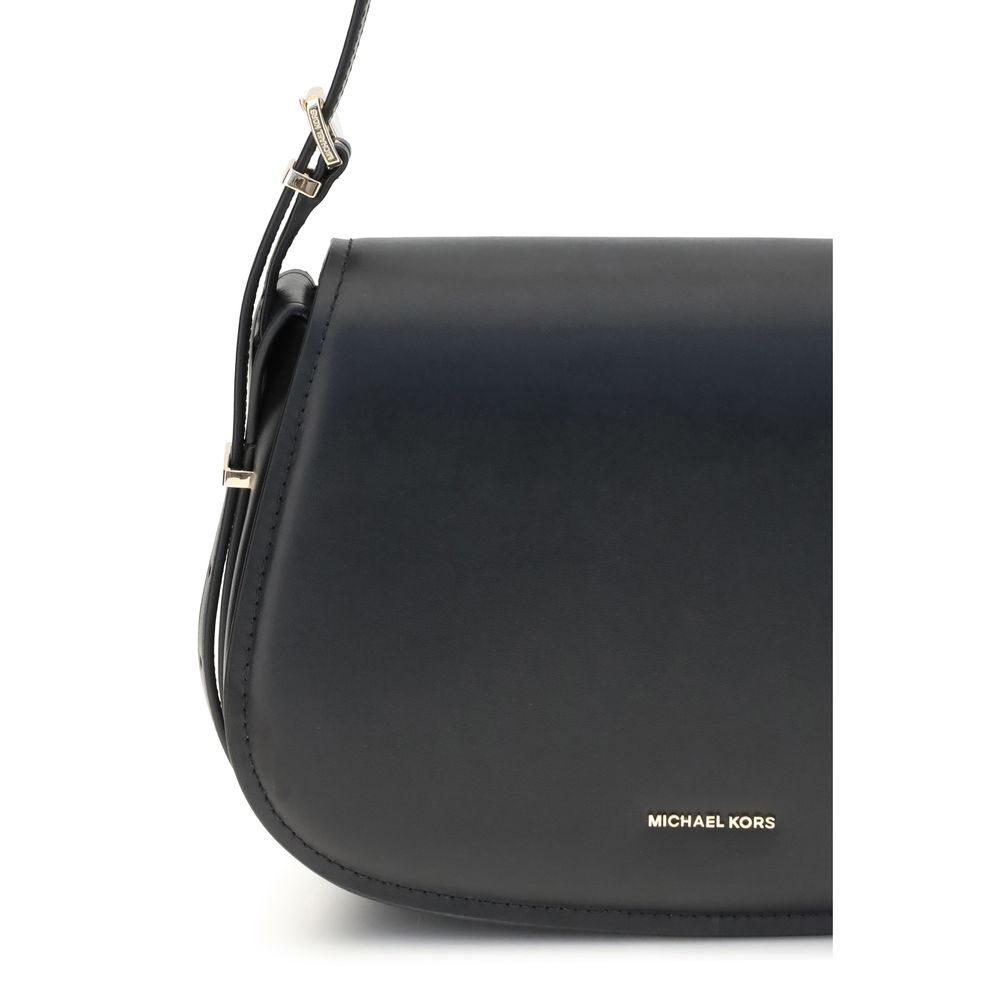 Michael Kors Black Calf Leather Bos Taurus Shoulder Bag with adjustable strap and front logo.