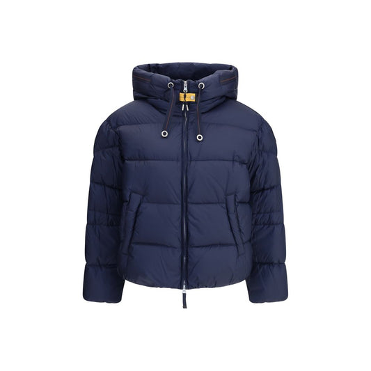 Parajumpers Blue Nylon Full-Length Jacket with hood and zipper, featuring elastic cuffs and spacious pockets for functionality and style.