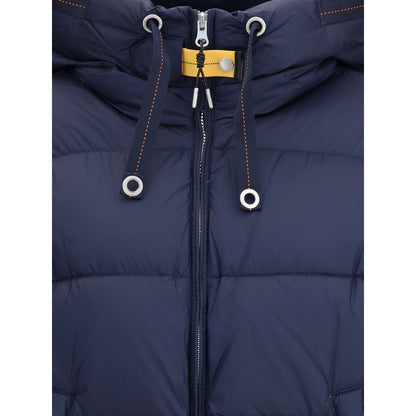 Close-up of Parajumpers Blue Nylon Full-Length Jacket with adjustable hood and double-slider zipper closure.