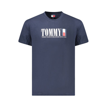 Tommy Hilfiger Blue Cotton Men T-Shirt with logo on front, showcasing stylish and sustainable fashion for casual wear.