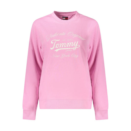 Tommy Hilfiger Pink Cotton Women Sweater, eco-friendly long-sleeved sweatshirt with logo print and soft texture, perfect for stylish layering.