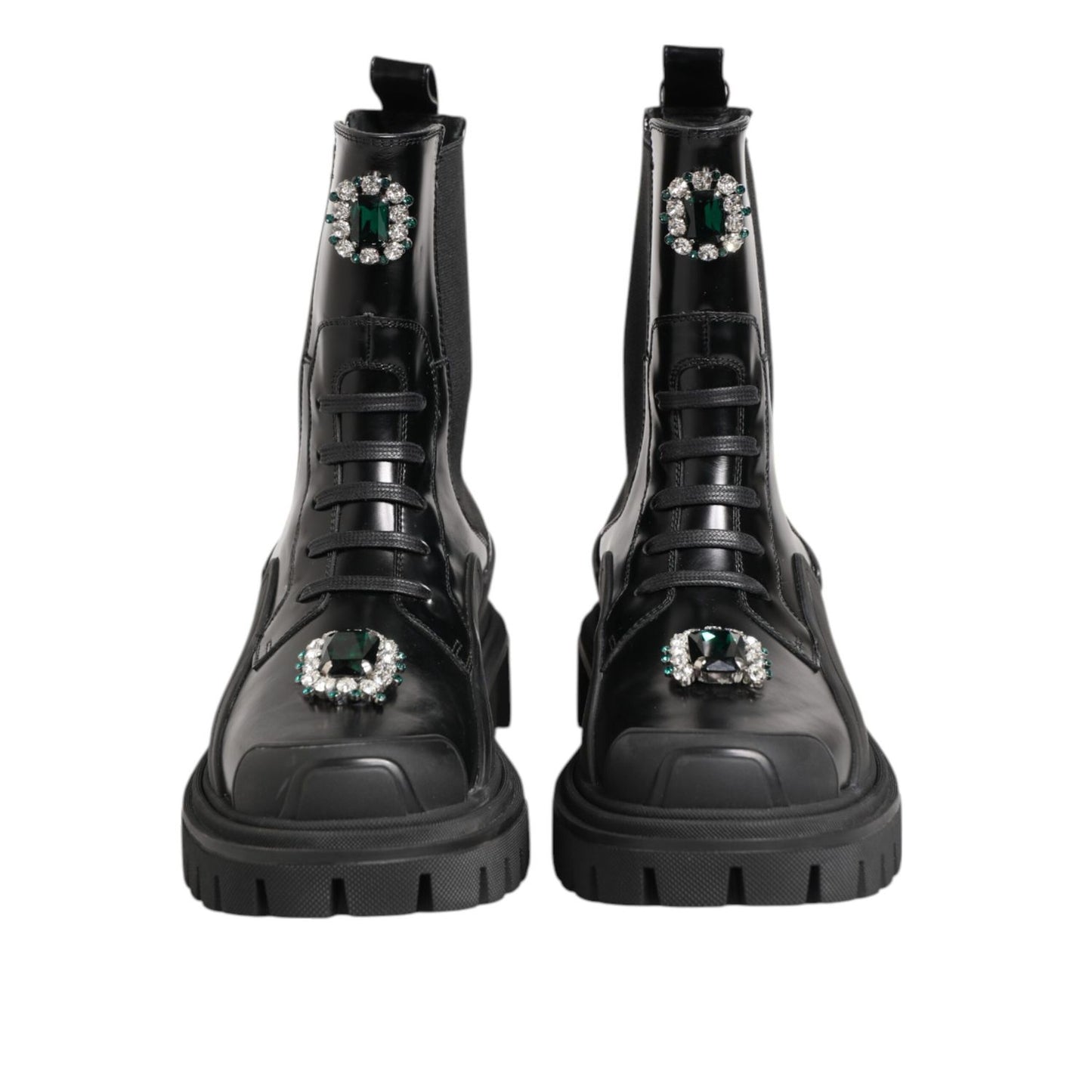 Dolce & Gabbana Black Crystal Embellished Combat Boots Shoes