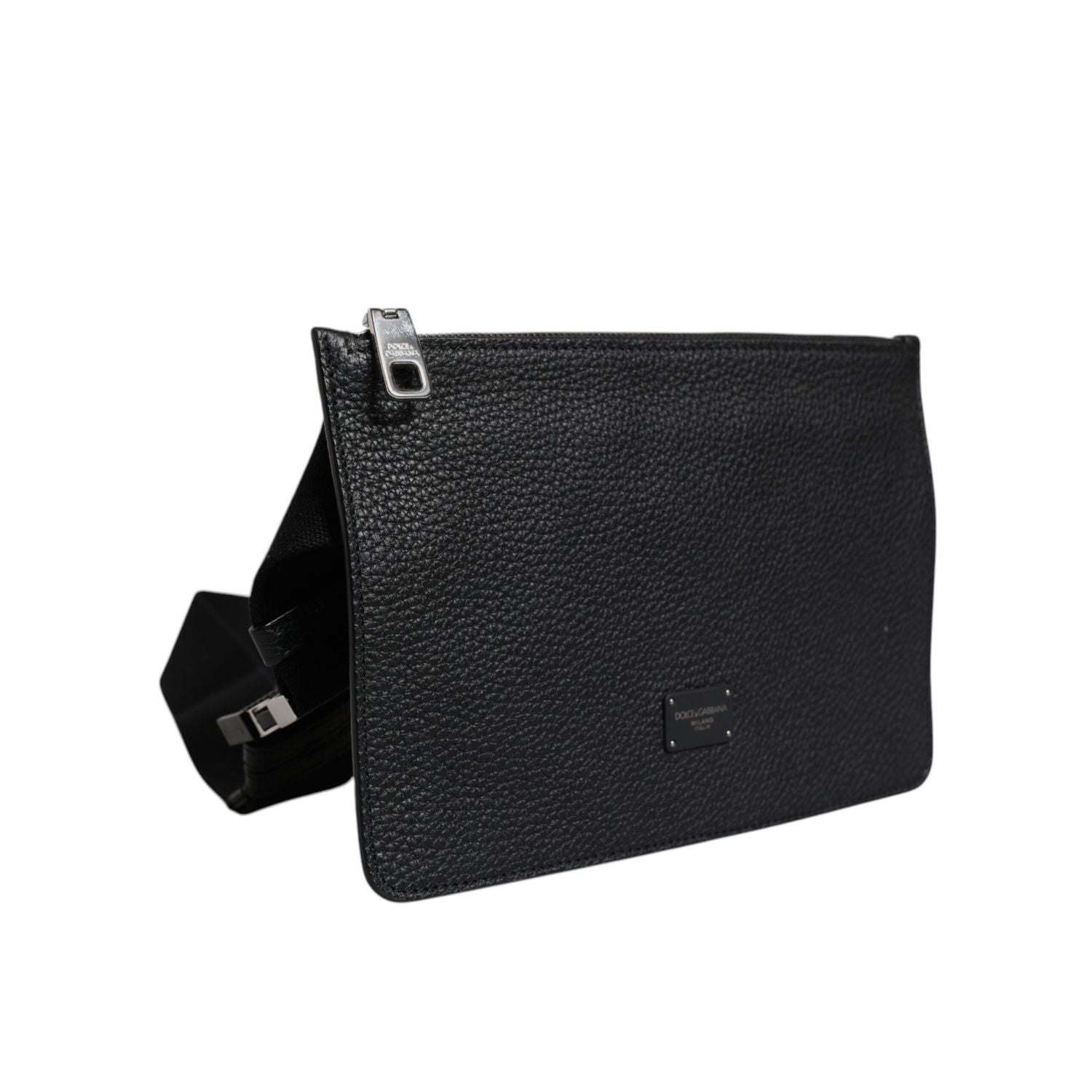 Dolce & Gabbana Black Leather Logo Embossed Waist Fanny Pack Bag