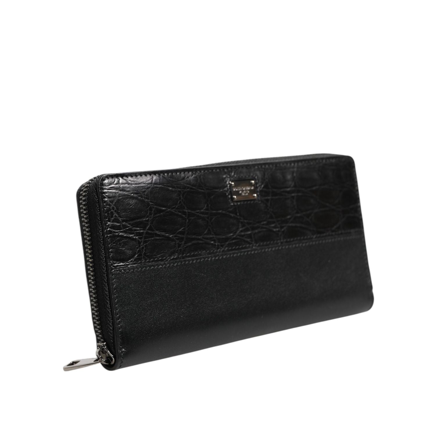 Dolce & Gabbana Black Leather DG Plaque Zip Around Continental Wallet