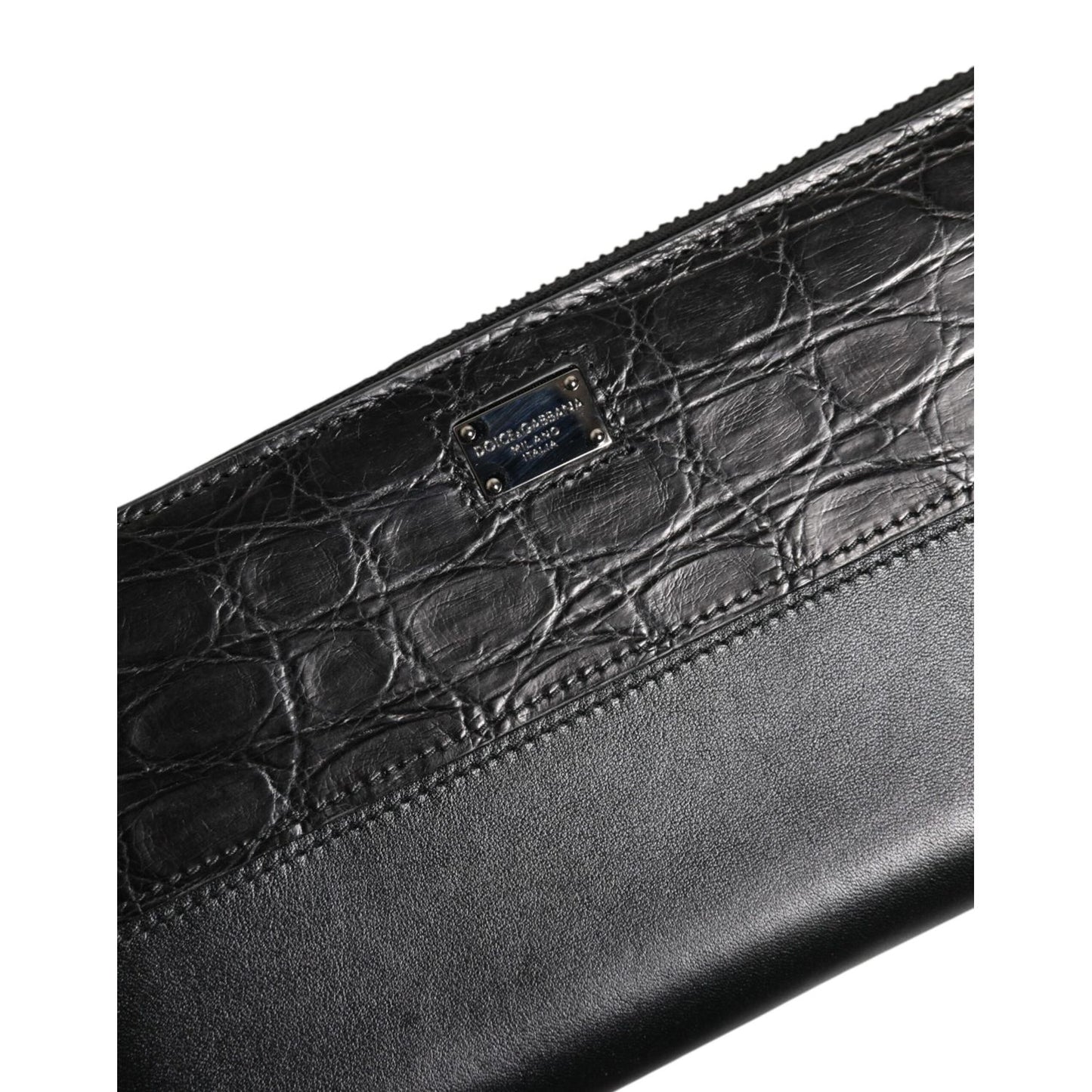 Dolce & Gabbana Black Leather DG Plaque Zip Around Continental Wallet
