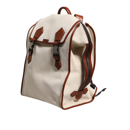 Dolce & Gabbana Beige Brown Canvas Leather EDGE Travel Men Back Pack Bag