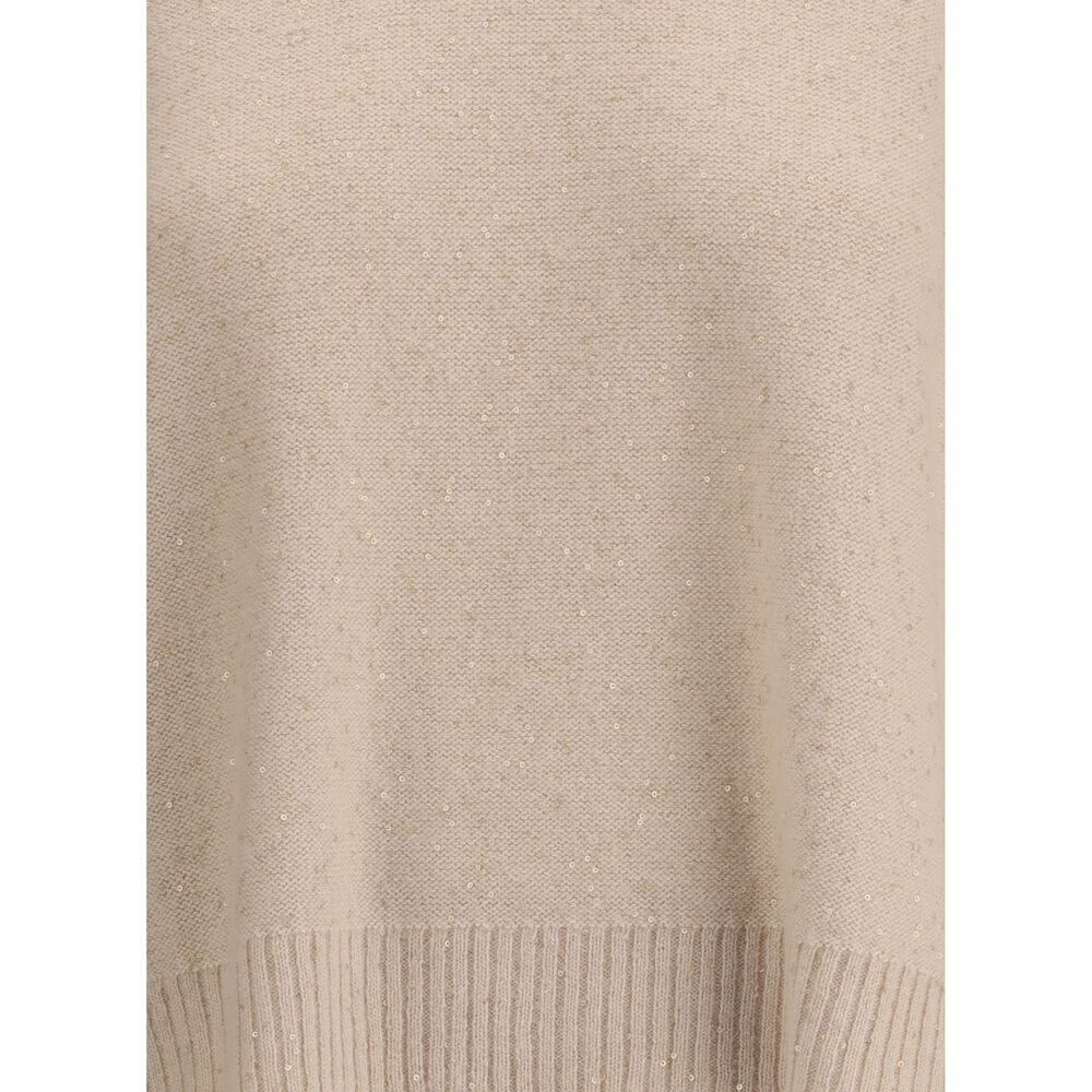 Close-up of Fabiana Filippi Beige Fleece Wool Sweatshirt with ribbed hem and delicate sequin detail, perfect for AW25 season.