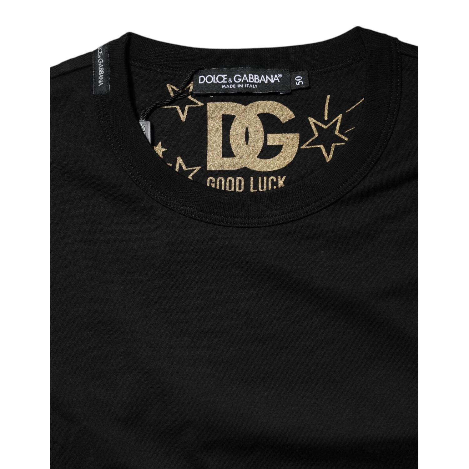 Dolce & Gabbana Black Cotton Logo Print Crew Neck T-shirt