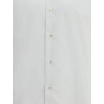 Finamore White Cotton Dress Shirt with buttons, classic collar, and adjustable cuffs for formal and casual wear.