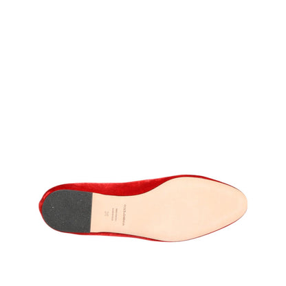 Dolce & Gabbana Red Velvet DG Heart Loafers Flats Shoes