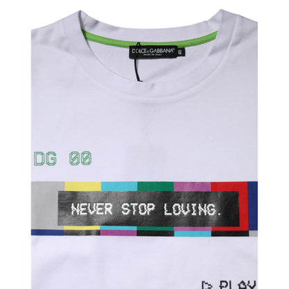 Dolce & Gabbana White Cotton Printed Short Sleeves T-shirt
