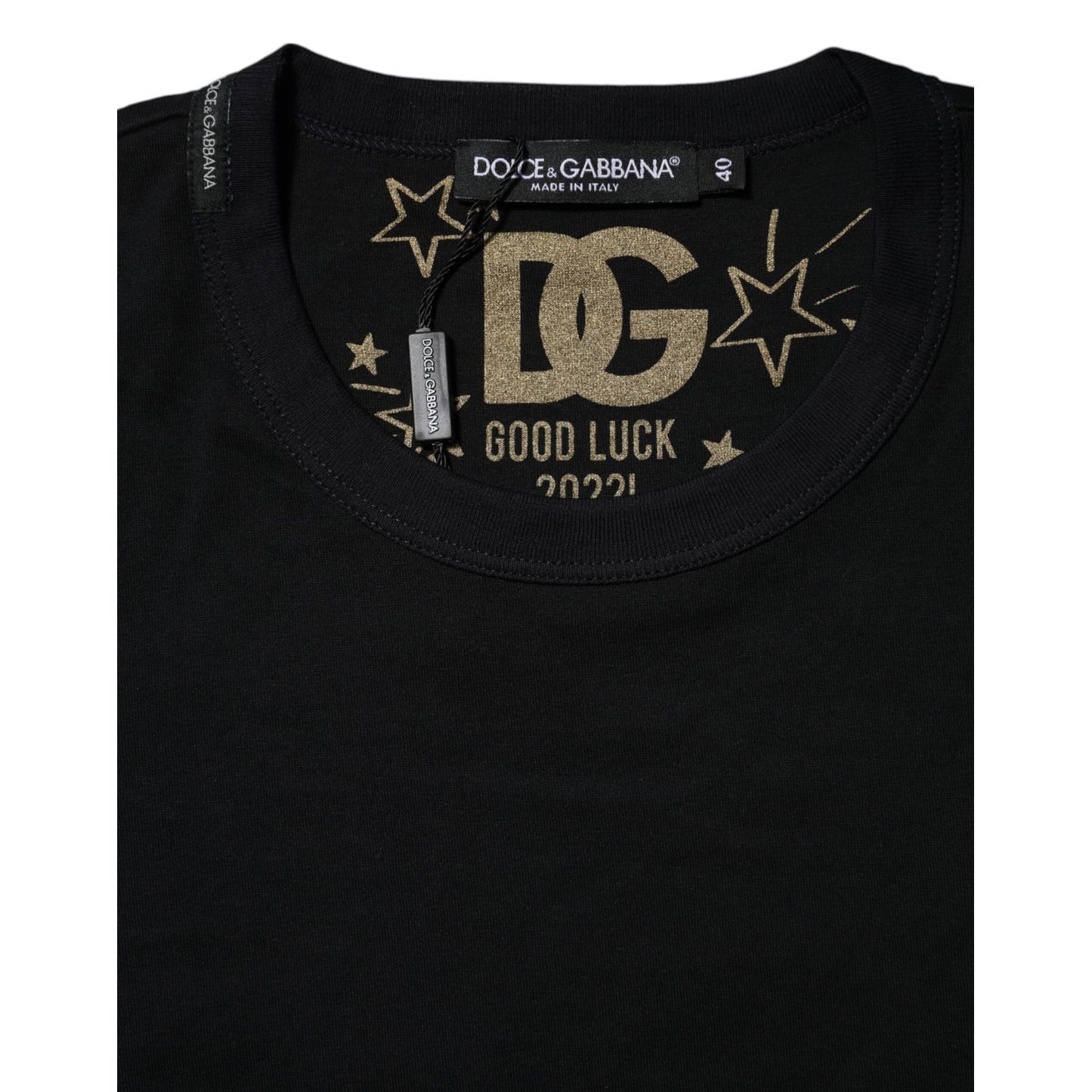 Dolce & Gabbana Black Cotton DG Print Short Sleeve Top T-shirt