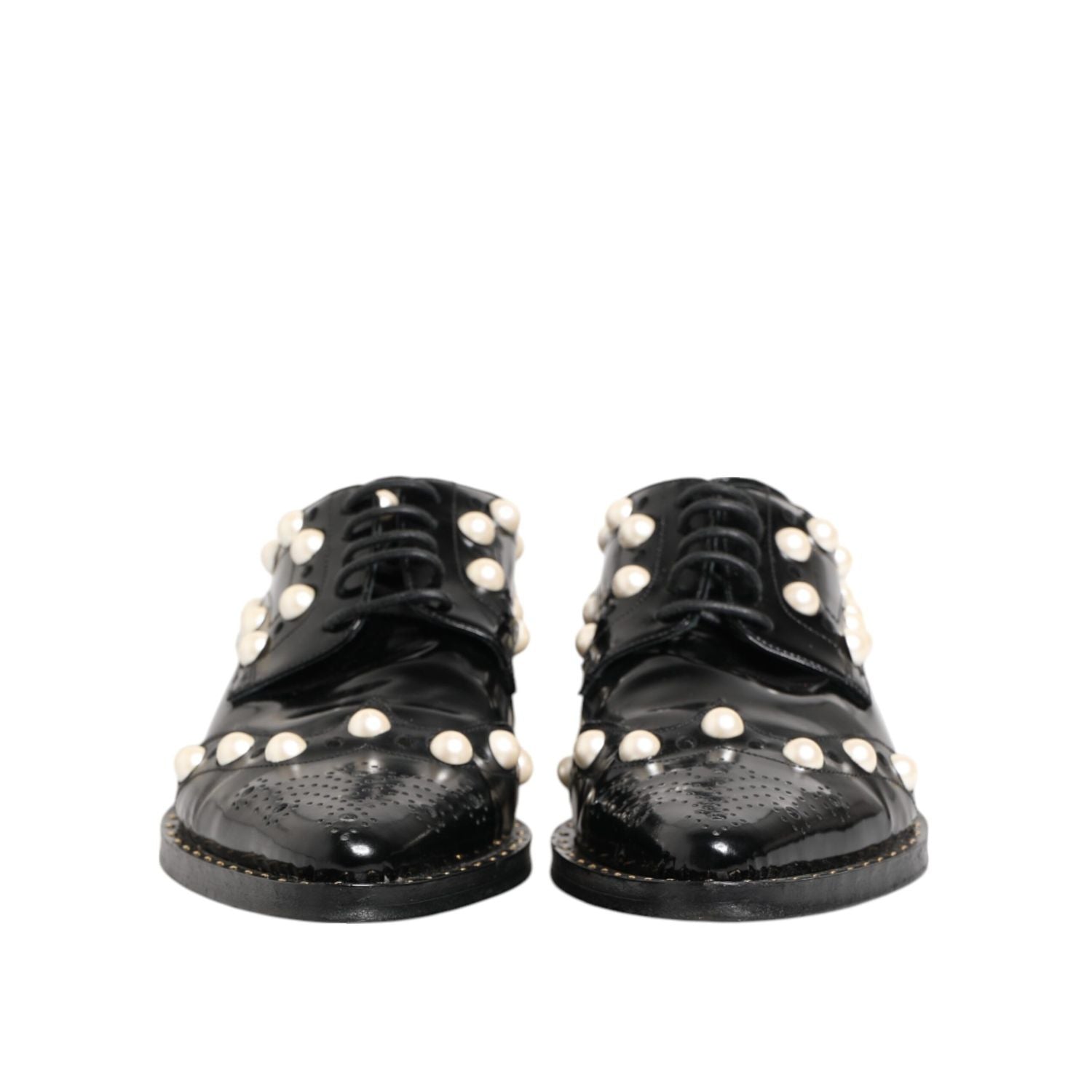 Dolce & Gabbana Black Leather Faux Pearl Dress Broque Shoes