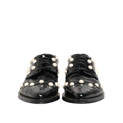 Dolce & Gabbana Black Leather Faux Pearl Dress Broque Shoes