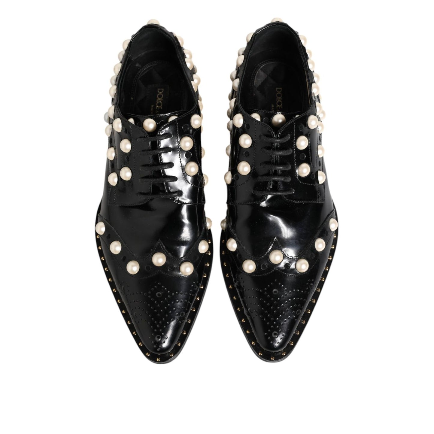 Dolce & Gabbana Black Leather Faux Pearl Dress Broque Shoes