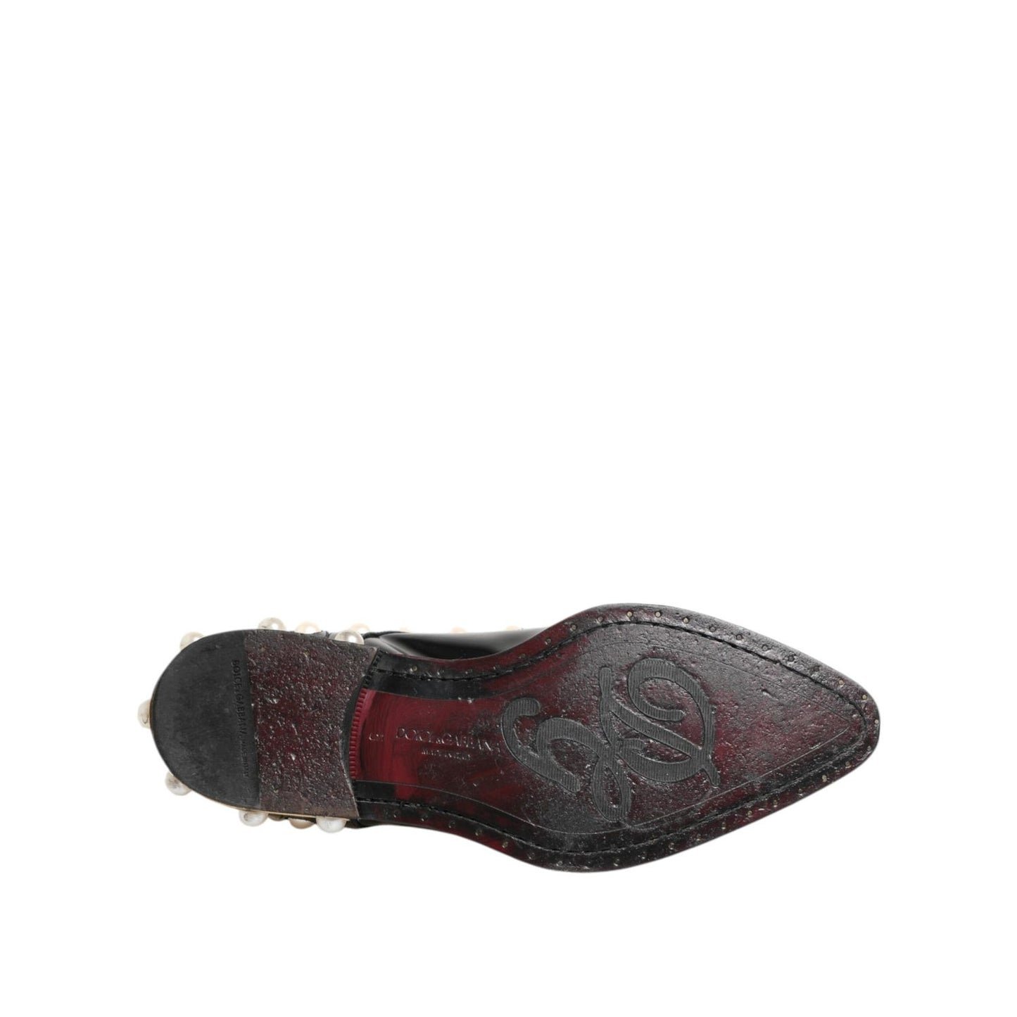 Dolce & Gabbana Black Leather Faux Pearl Dress Broque Shoes