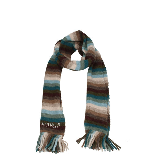 Alanui Beige Leather Scarf with fringes and logo, made of alpaca blend, measuring 20×260 cm, in beige and brown stripes.