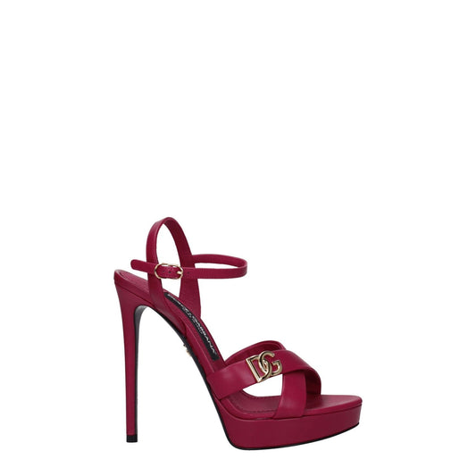 Dolce & Gabbana Pink Leather Platform Sandals