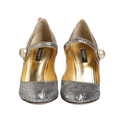 Dolce & Gabbana Silver Glitter Mink Fur VALLY Pump Shoes