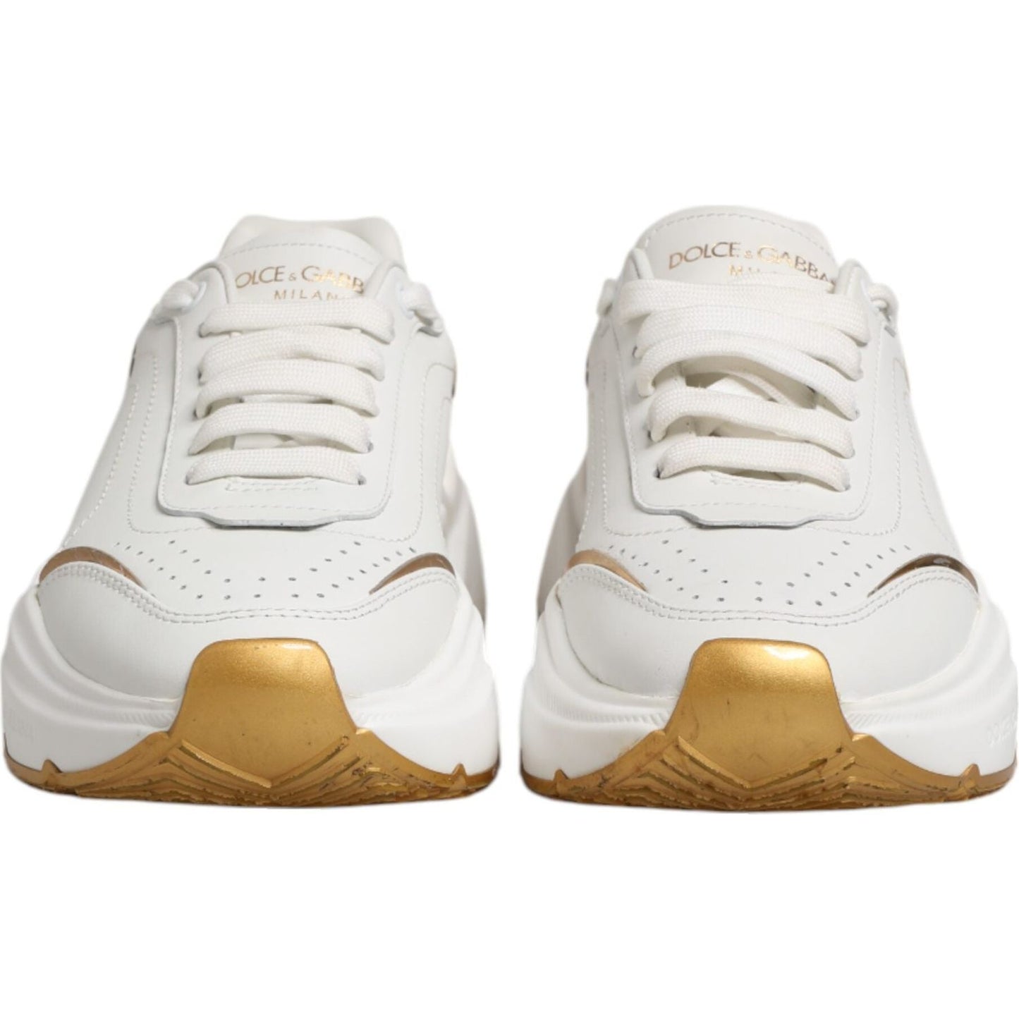 Dolce & Gabbana White Gold DAYMASTER Leather Sneakers Shoes