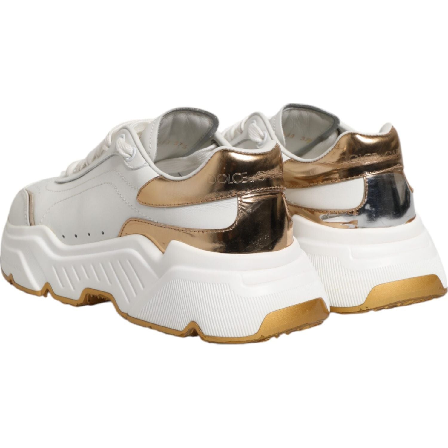 Dolce & Gabbana White Gold DAYMASTER Leather Sneakers Shoes