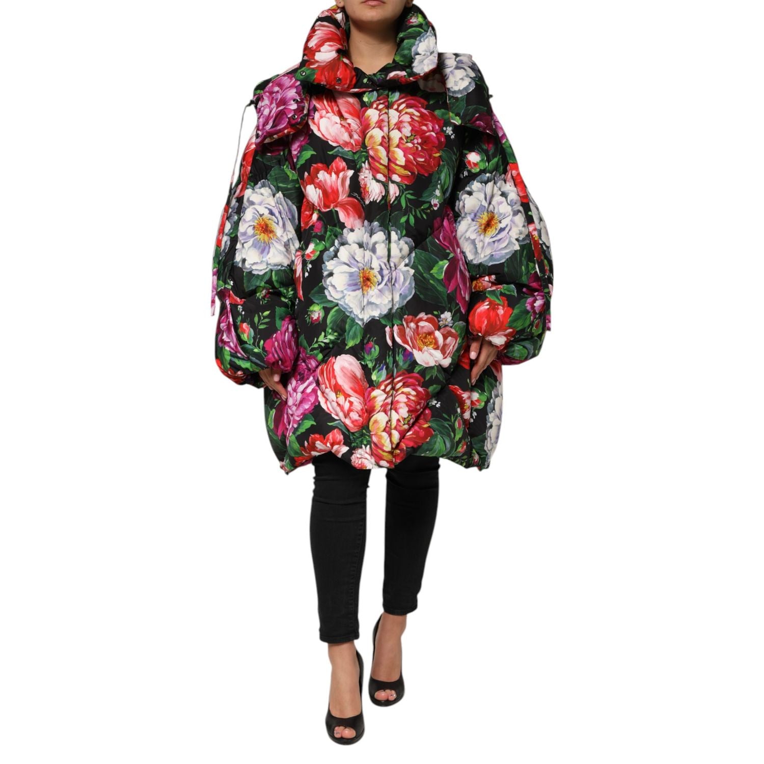 Dolce & Gabbana Multicolor Floral Hooded Puffer Coat Jacket