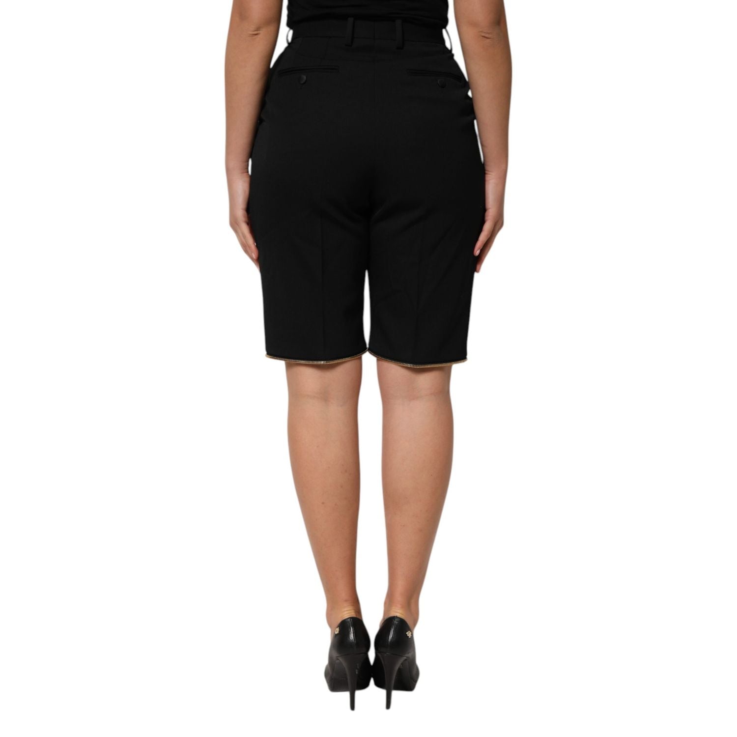 Dolce & Gabbana Black Zip Detailed Wool Straight Leg Pants