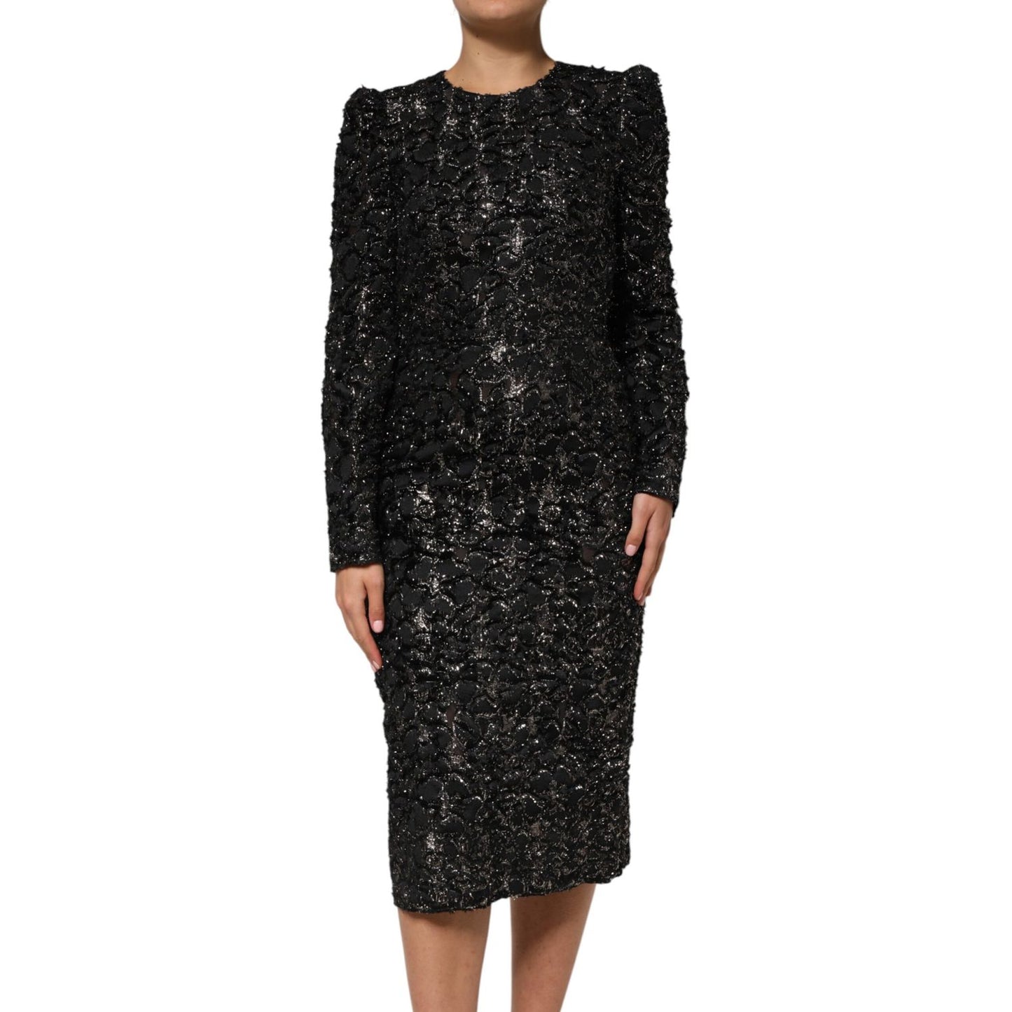 Dolce & Gabbana Black Sequin Bouclé Tweed Sheath Dress